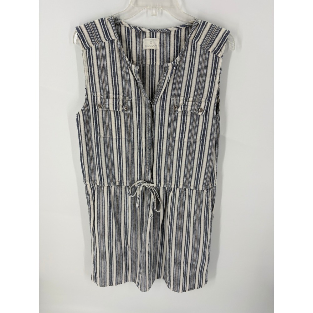 CASLON Womens Striped Sleeveless Drawstring Waist Utility Dress Navy Cream M